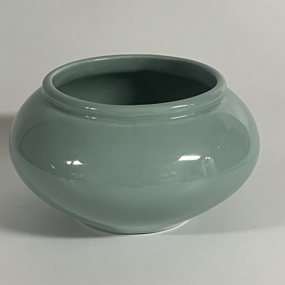 Vtg 1986 HAEGER Art Pottery Teal Blue Round Shallow Planter Bowl #3175